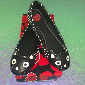 T.U.K. Black/Wht Polka Dot Kitty Flats US W 6